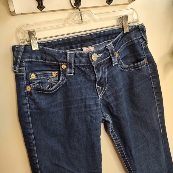 True Religion Dark Wash Boot Cut Crystal Pocket Jeans Waist Size 28 - Picture 3 of 15